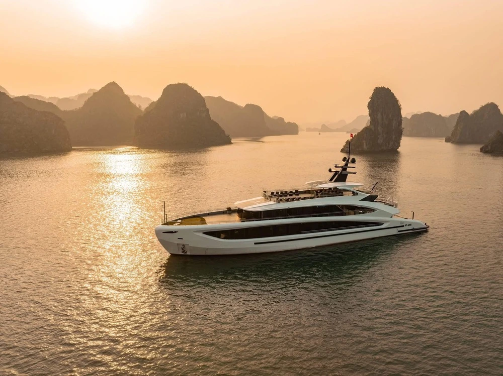 Cruise in Halong Bay at sunset in September