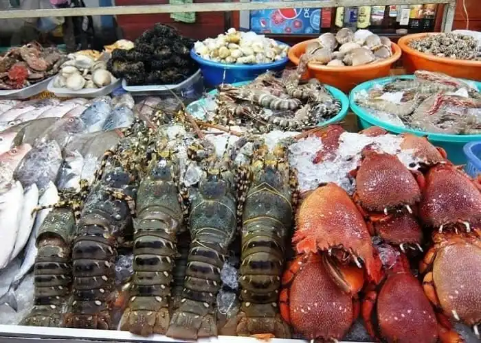 Seafood are being sold in the market