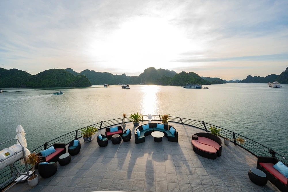 Sunset view from a cruise in Halong Bay in September