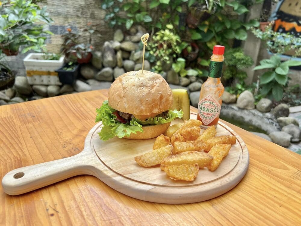 Burger made at Fancy Hostel
