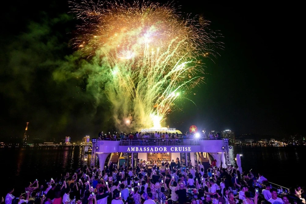 Firework on a cruise in Halong Bay
