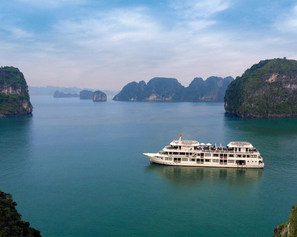A luxury cruise sailing in Halong Bay