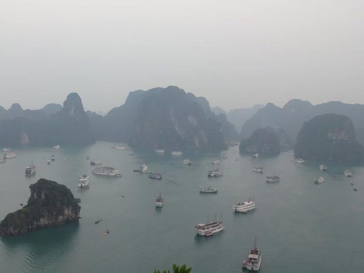 Halong Bay is rainning before the storm 