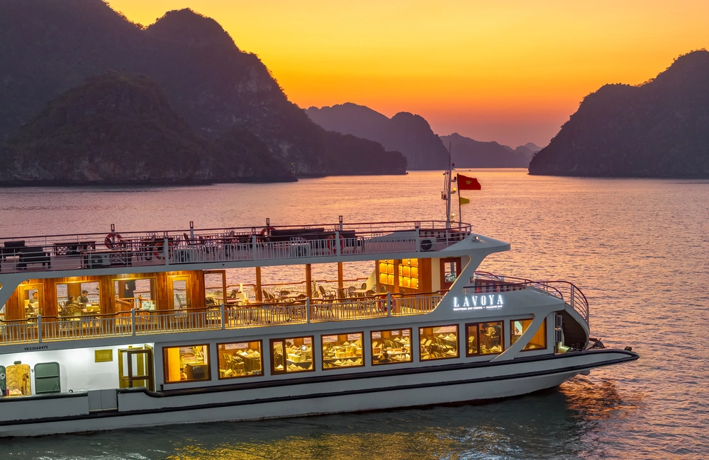 Cruise sailing under the sunset