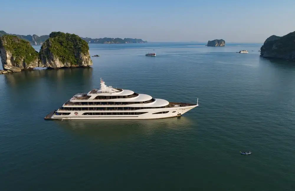 Modern cruise sailing in Lan Ha Bay