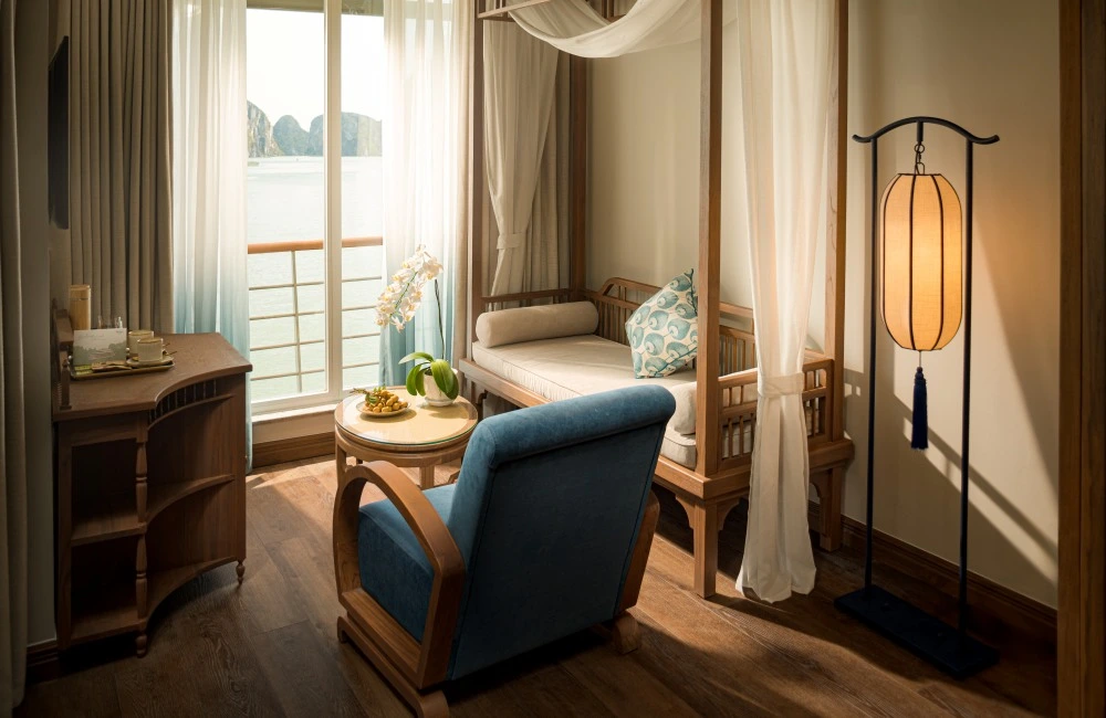 Seating area with window to the bay