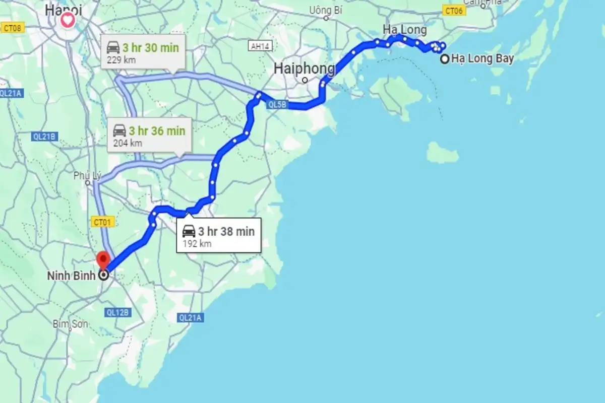Halong Bay to Ninh Binh route