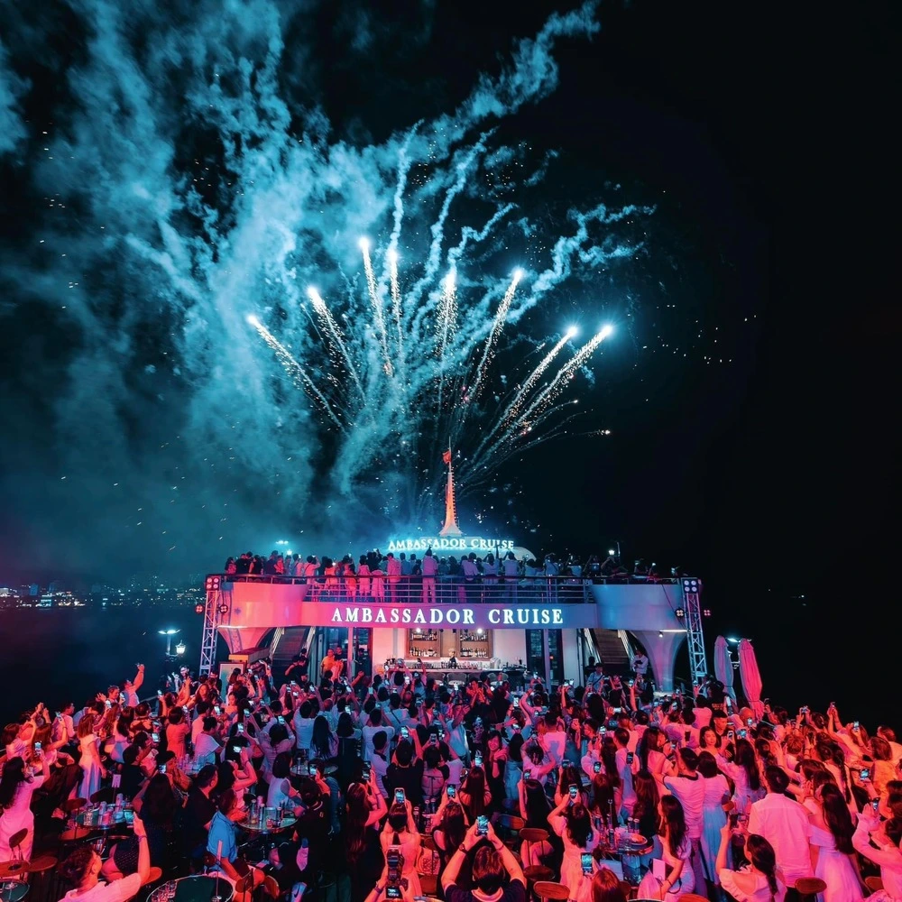 Tourists celebrating Mid Autumn Festival in Halong Bay