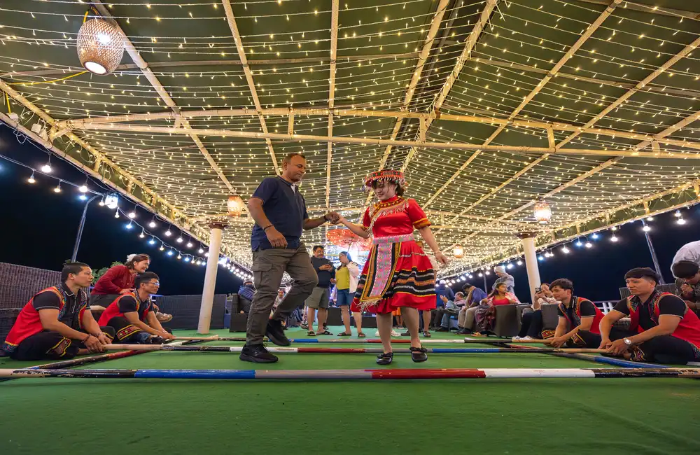 Tourist dancing in cruise deck