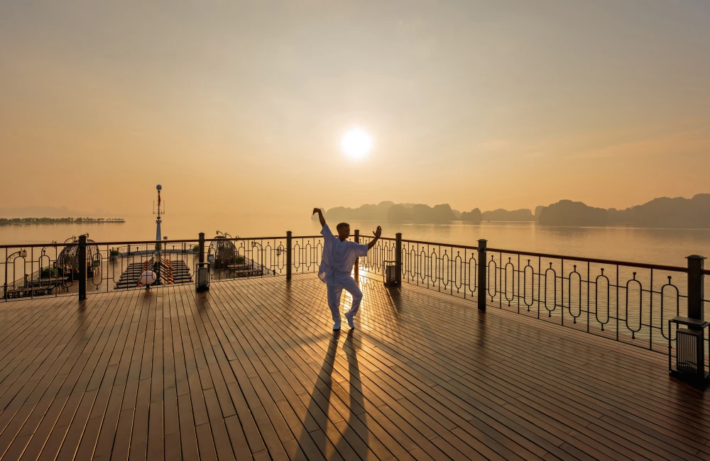 Tai Chi practices under sunset