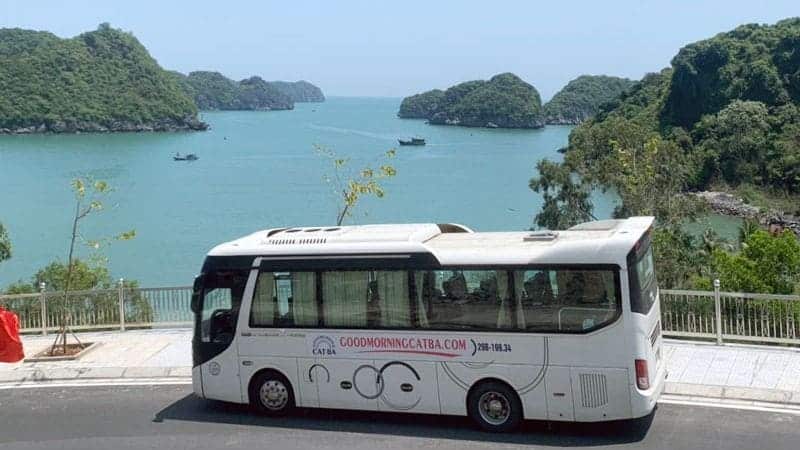 travel in tourist bus to Cat Ba Island