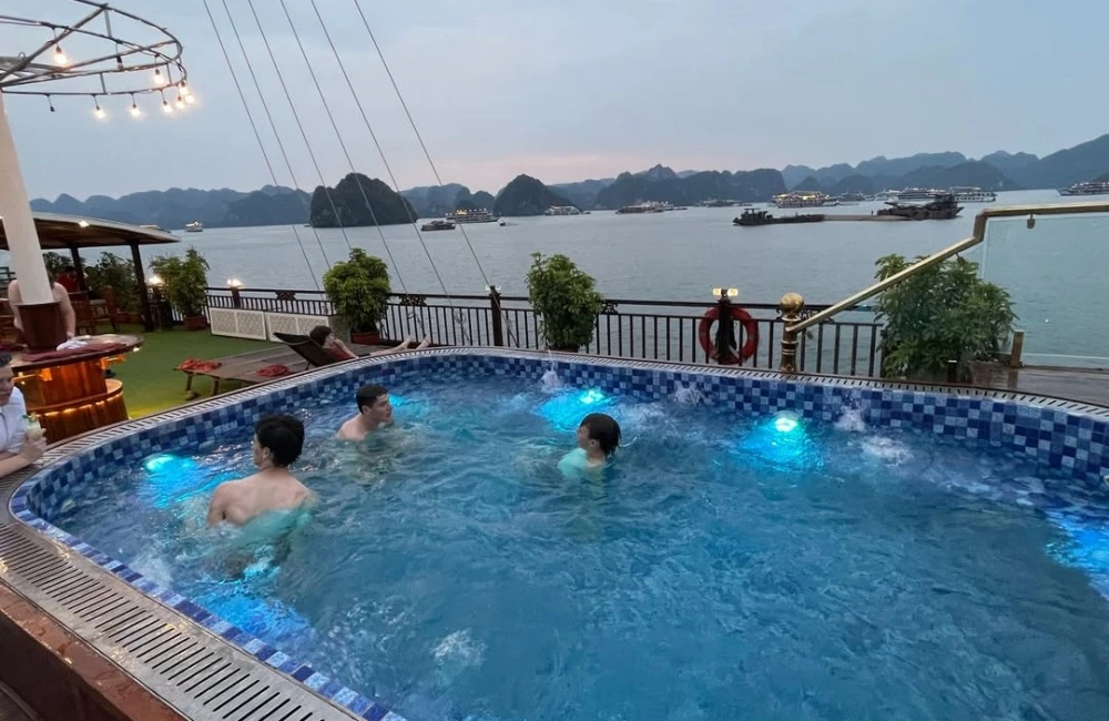 Swimming on board Halong Bay overnight cruise